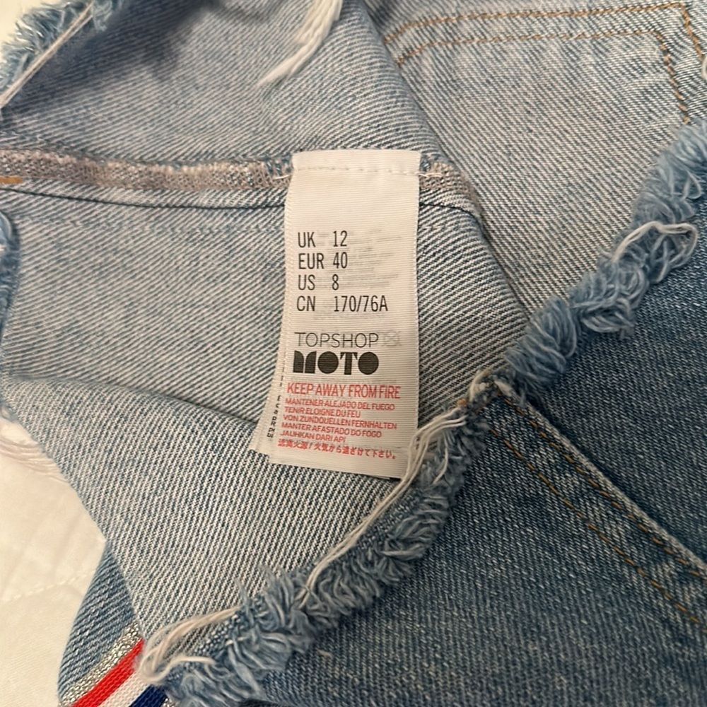 NWOT Topshop Moto Red White Blue & Sparkle Glitter Size Strip Skirt Size 8 - Picture 6 of 15
